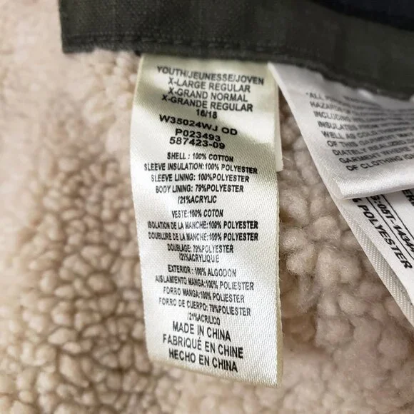 Walls Blizzard Pruf Army Green Canvas Sherpa Lined Coat Size Youth XL 16/18 - Picture 9 of 15